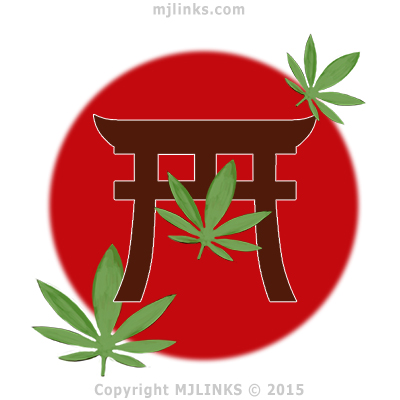 Japanese Sun with Shintoism Symbol and Marijuana (Taima) leaf.
